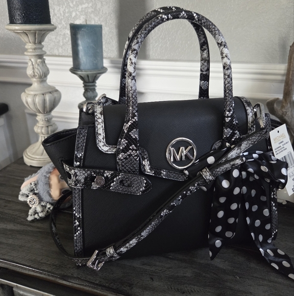 Michael Kors Black and White Snake Print Satchel/crossbody Bag - Picture 1 of 7